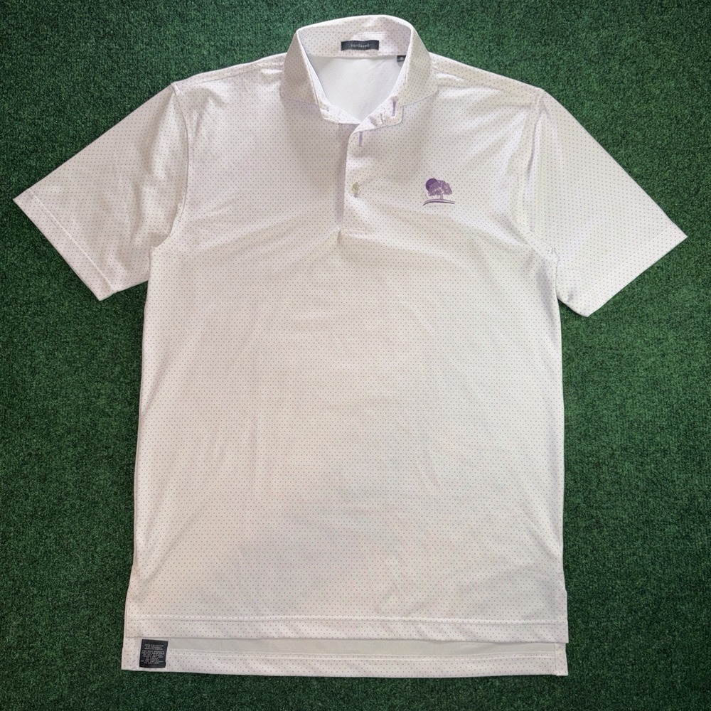 Turtleson Polo Shirt Men's Size Small White Purple Dots Tree Logo
